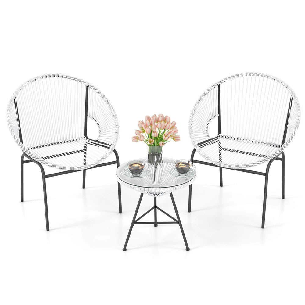 Costway 3PCS Patio Acapulco Furniture Bistro Set Plastic Rope Glass Table Black/Gray/Turquoise/White Image 2