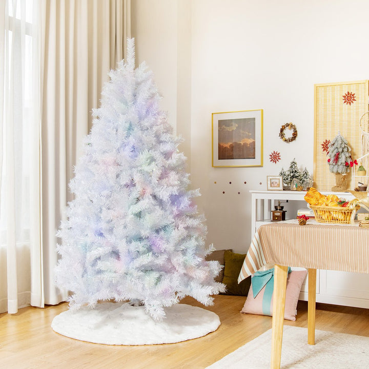 6/7/8 FT White Artificial Christmas Tree Hinged Unlit Iridescent Xmas Tree Image 1