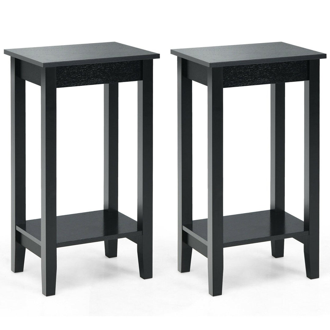 2-Tier Nightstand End Side Table Coffee Table Wooden Legs Bedroom Image 7