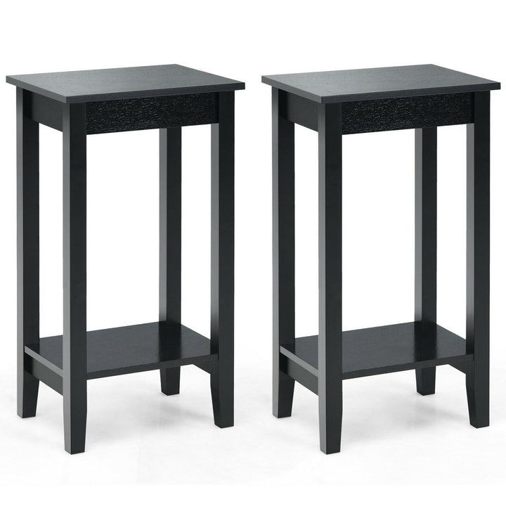 2-Tier Nightstand End Side Table Coffee Table Wooden Legs Bedroom Image 1