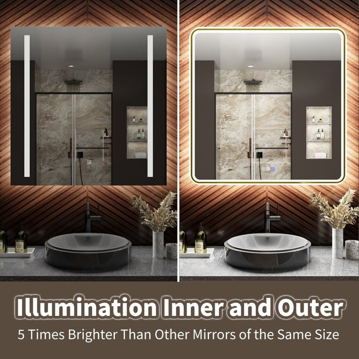 Lumina 48" W x 30" H LED Lighted Bathroom Mirror,High Illuminate,Inner and Outer Lighting,Anti-Fog,Dimmable,Golden Frame Image 9