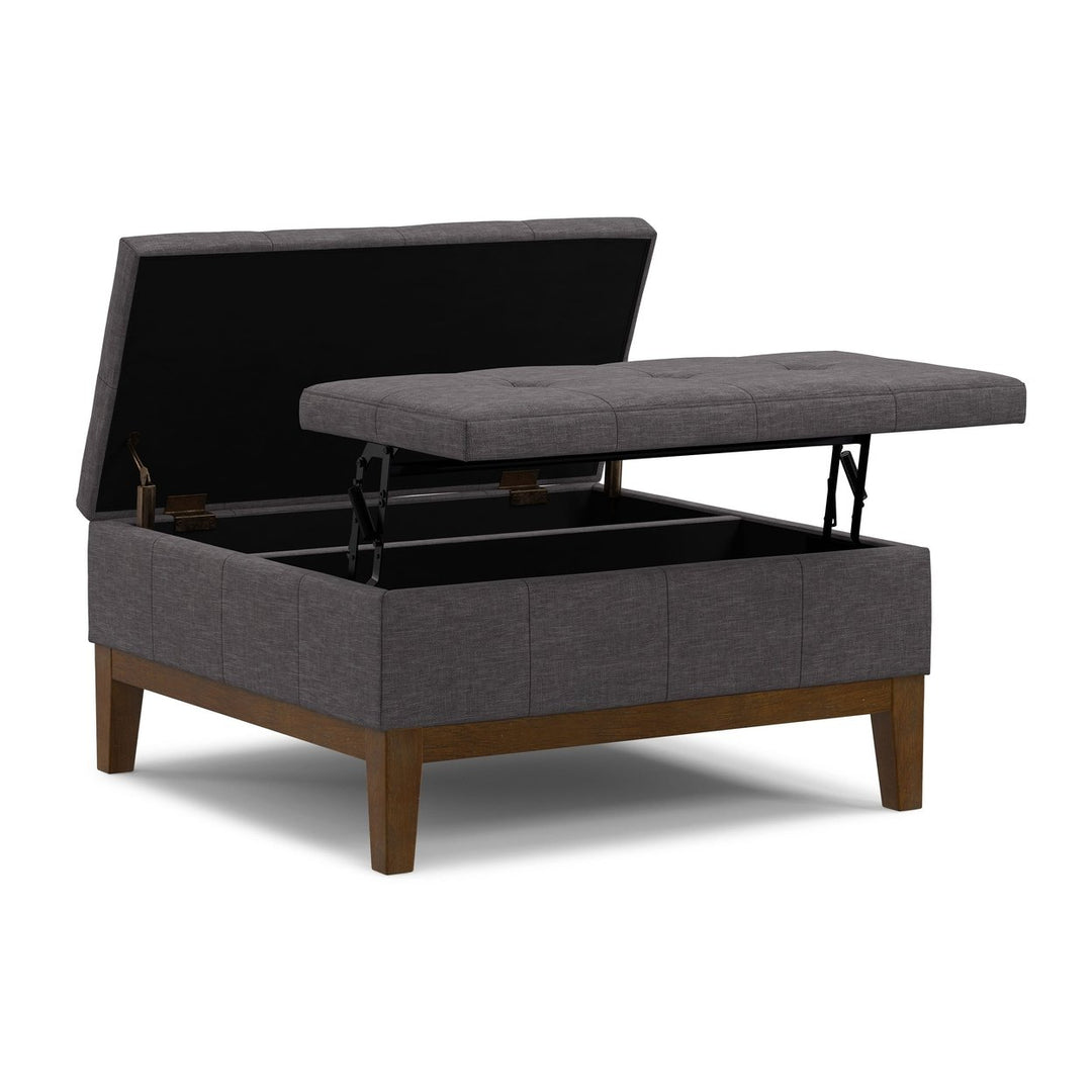 Dover Lift Top Coffee Table Storage Ottoman Linen Tufted Extra Seating Image 2