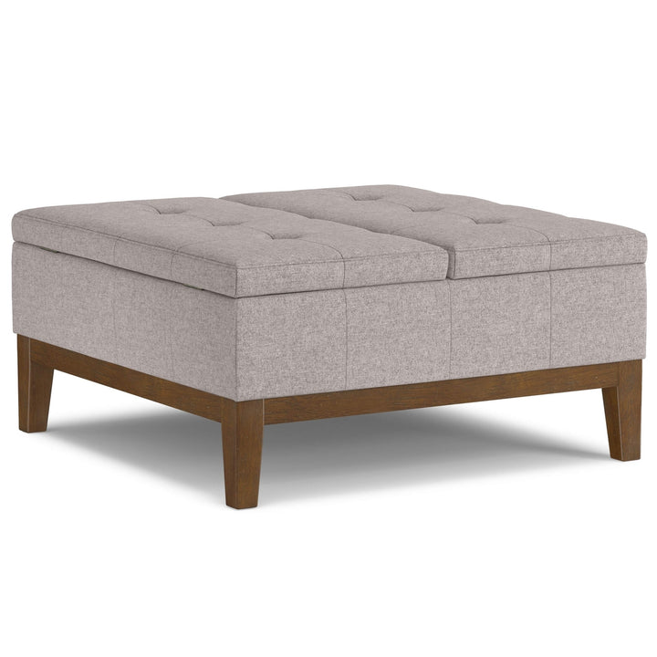 Dover Lift Top Coffee Table Storage Ottoman Linen Tufted Extra Seating Image 4