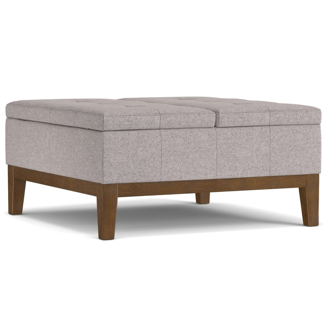 Dover Lift Top Coffee Table Storage Ottoman Linen Tufted Extra Seating Image 6