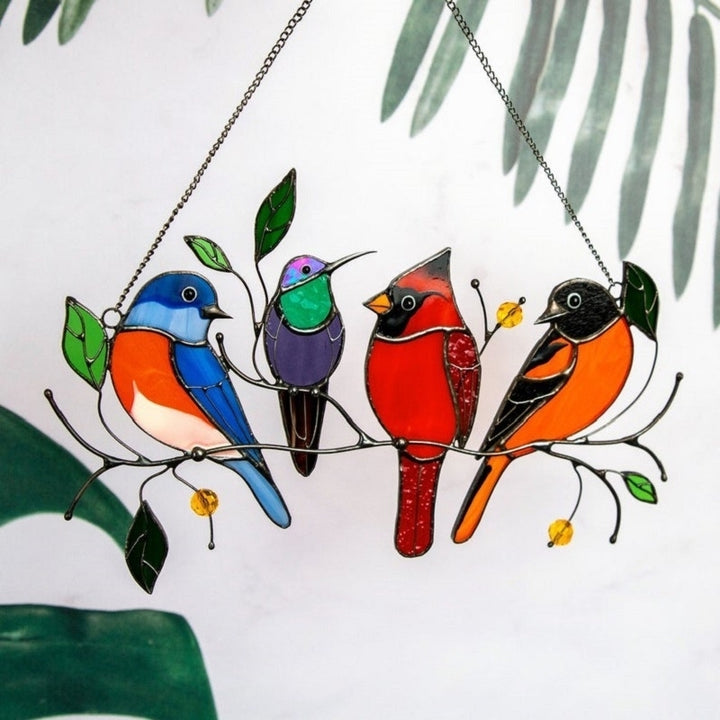 Birds on A Wire High Stained Suncatcher Window Panel Bird Image 4