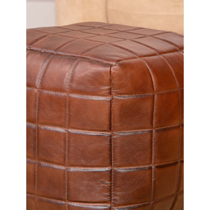 HANDMADE ECO-FRIENDLY SQUARE SHAPED STUFFED GOAT LEATHER BROWN POUF Image 6