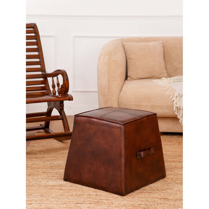 BBH Homes Solid Handmade Eco-Friendly Buffalo Leather Dark Brown Square Pouf (22.5"x22.5"x21") Image 1