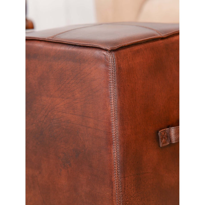 BBH Homes Solid Handmade Eco-Friendly Buffalo Leather Dark Brown Square Pouf (22.5"x22.5"x21") Image 3