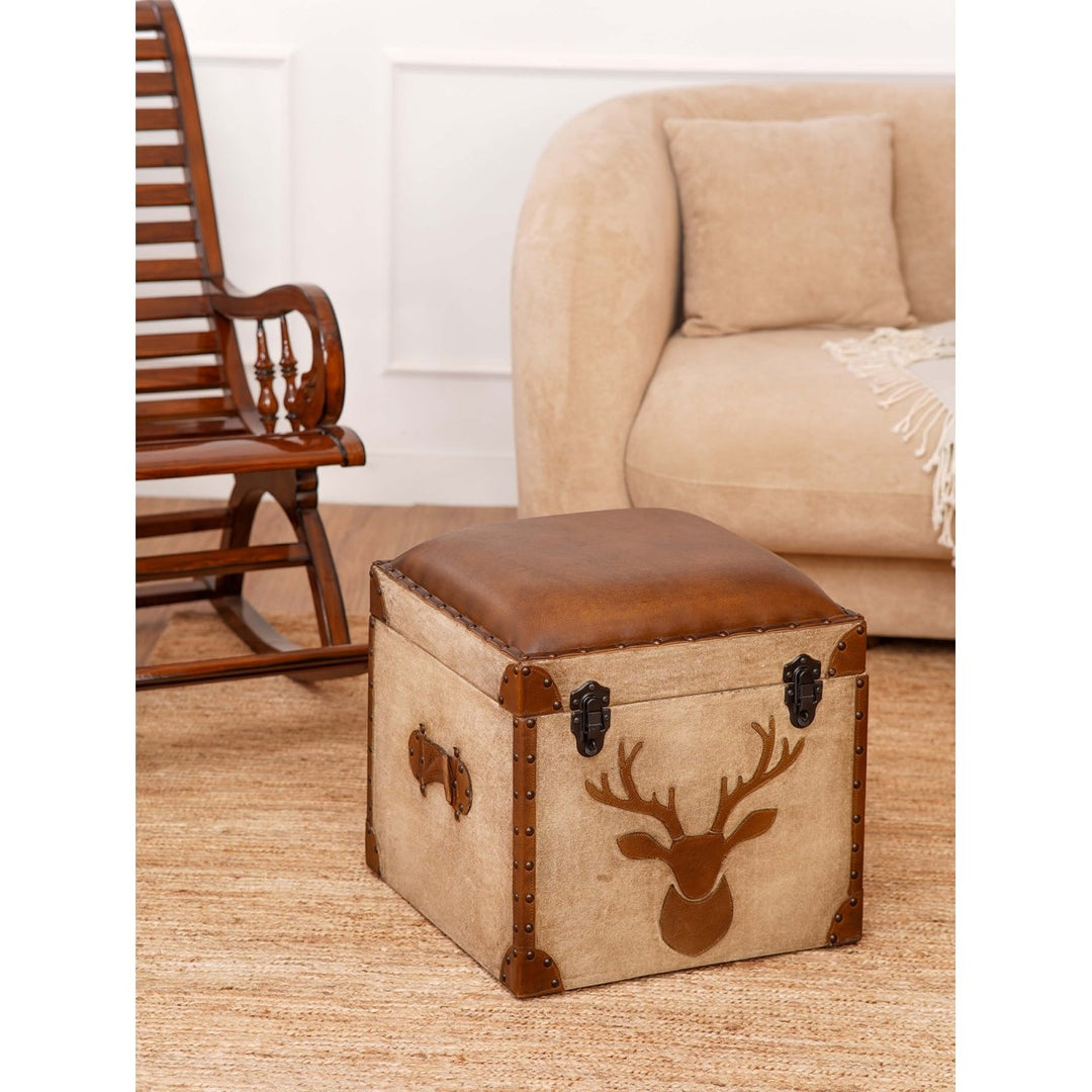 BBH Homes Solid Handmade Eco-Friendly Buffalo Leather Brown Square Pouf (20"x20"x21") Image 1