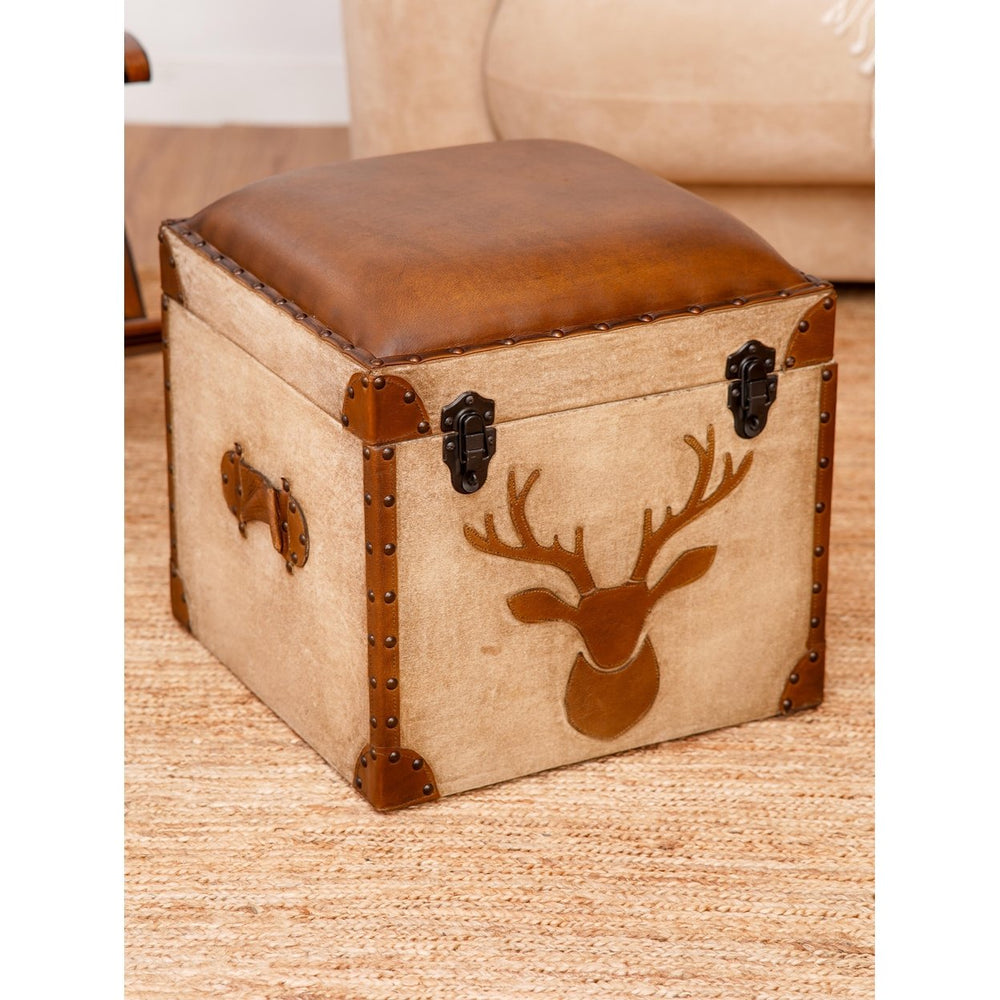 BBH Homes Solid Handmade Eco-Friendly Buffalo Leather Brown Square Pouf (20"x20"x21") Image 2