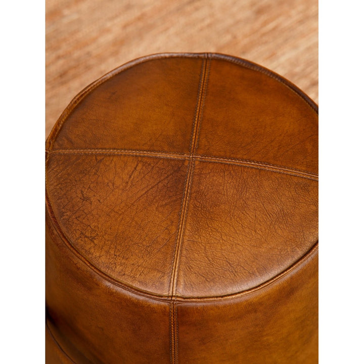 BBH Homes Solid Handmade Eco-Friendly Buffalo Leather Brown Round Pouf (22.5"x22.5"x21") Image 6