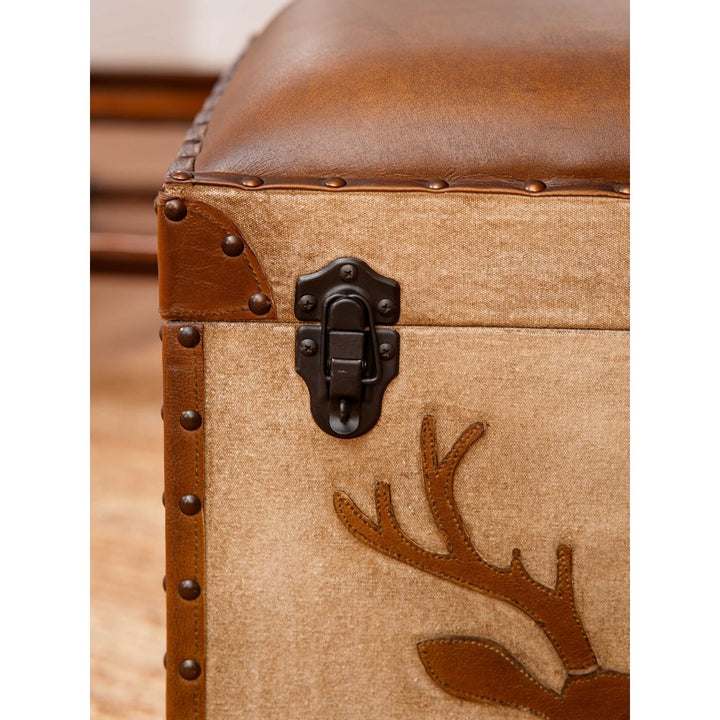 BBH Homes Solid Handmade Eco-Friendly Buffalo Leather Brown Square Pouf (20"x20"x21") Image 6