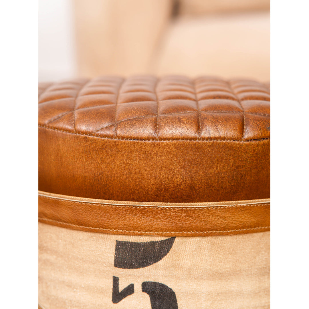 BBH Homes Solid Handmade Eco-Friendly Wool and Leather Brown Round Pouf (16.5"x16.5"x21.5") Image 7