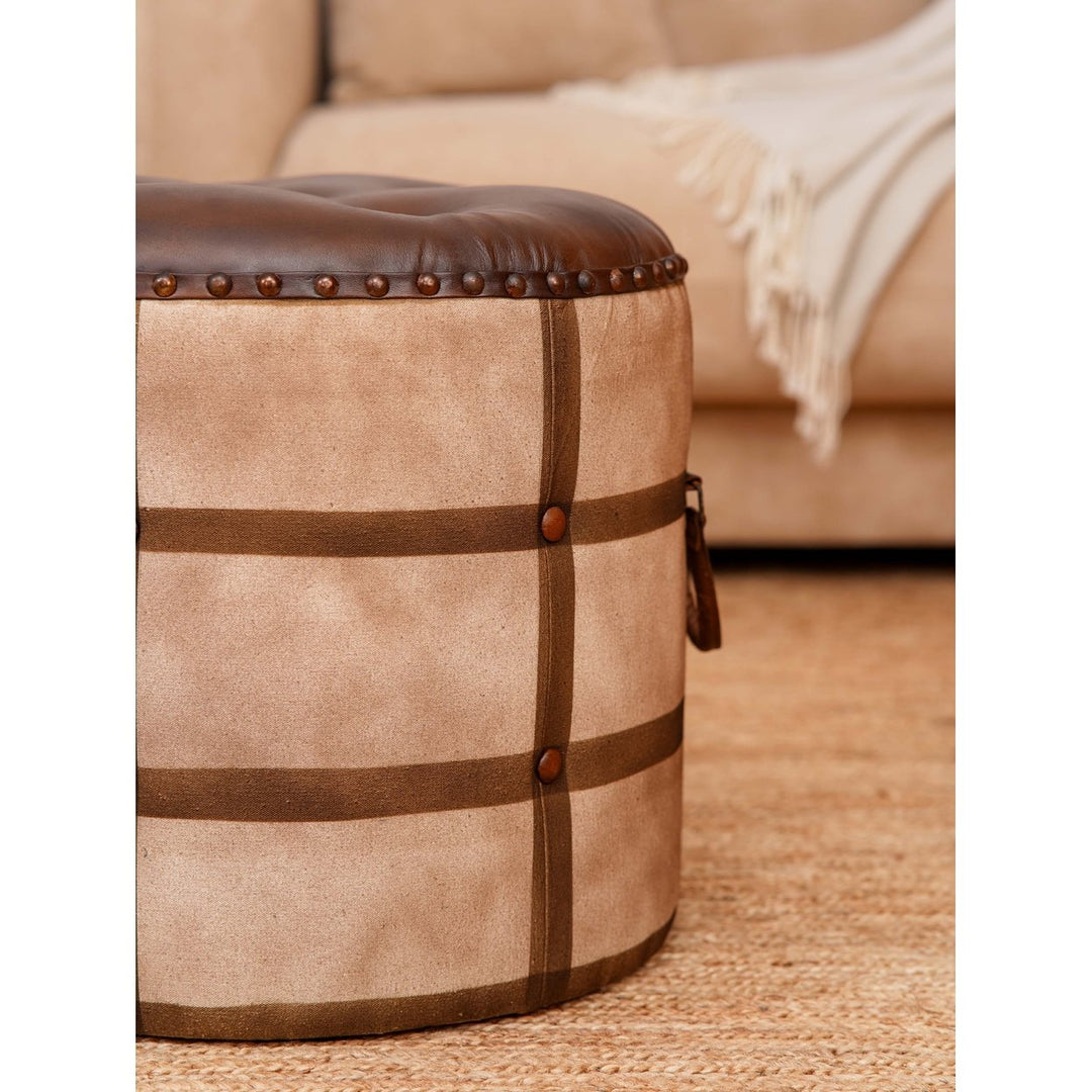 BBH Homes Solid Handmade Eco-Friendly Iron and Leather Round Pouf (22.5"x22.5"x21") Image 3