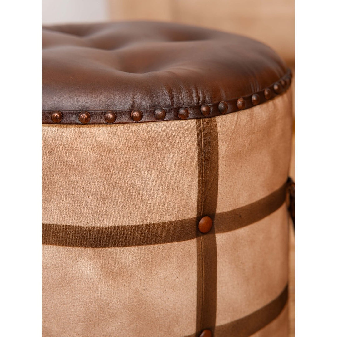 BBH Homes Solid Handmade Eco-Friendly Iron and Leather Round Pouf (22.5"x22.5"x21") Image 5