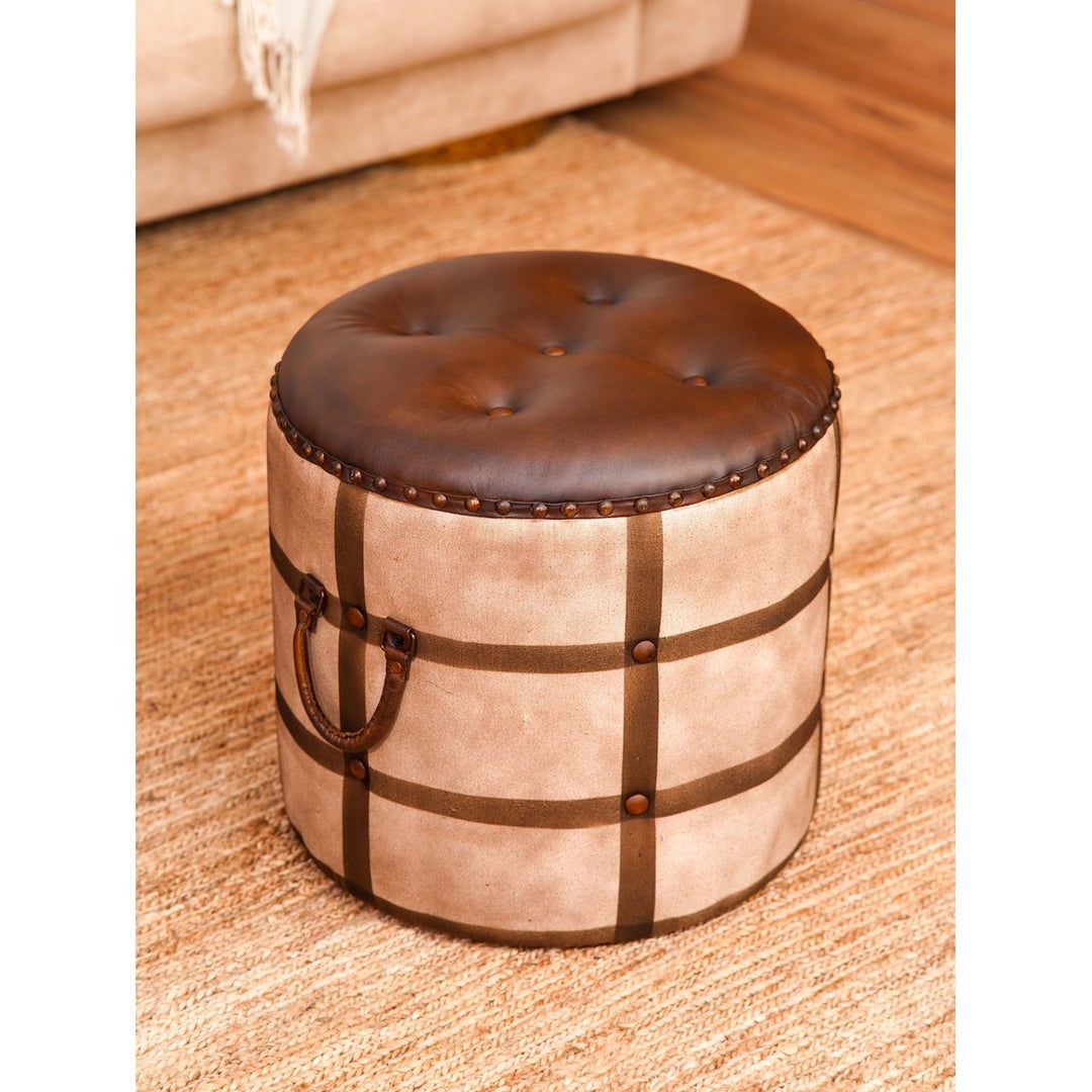 BBH Homes Solid Handmade Eco-Friendly Iron and Leather Round Pouf (22.5"x22.5"x21") Image 6