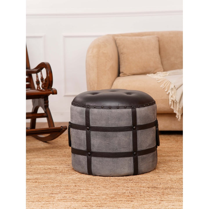 BBH Homes Solid Handmade Eco-Friendly Iron and Leather Round Pouf (22.5"x22.5"x21") Image 8