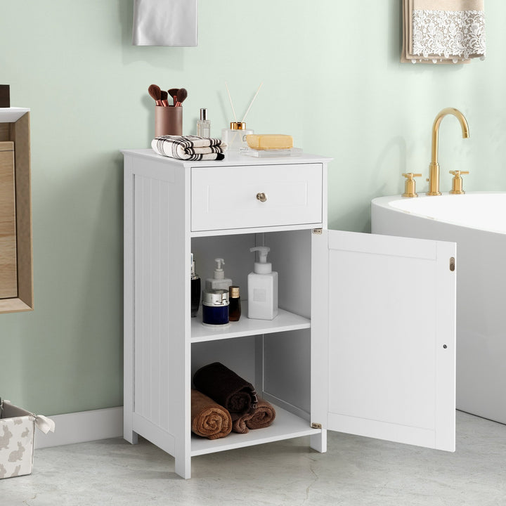 White Floor Storage Cabinet Bathroom Organizer Cupboard Drawer Shelf Bath Towel Image 2