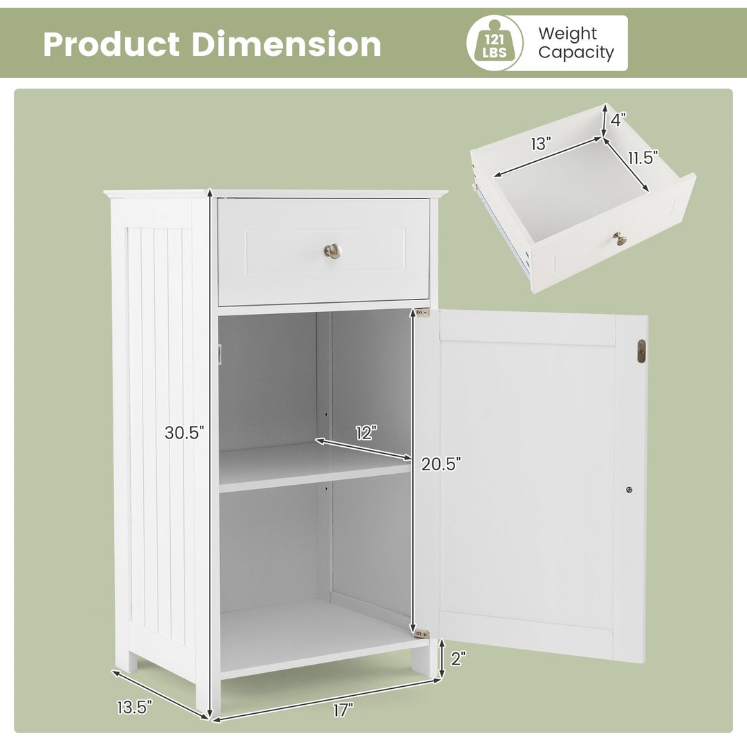 White Floor Storage Cabinet Bathroom Organizer Cupboard Drawer Shelf Bath Towel Image 3