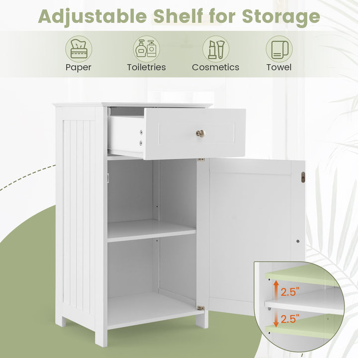 White Floor Storage Cabinet Bathroom Organizer Cupboard Drawer Shelf Bath Towel Image 5