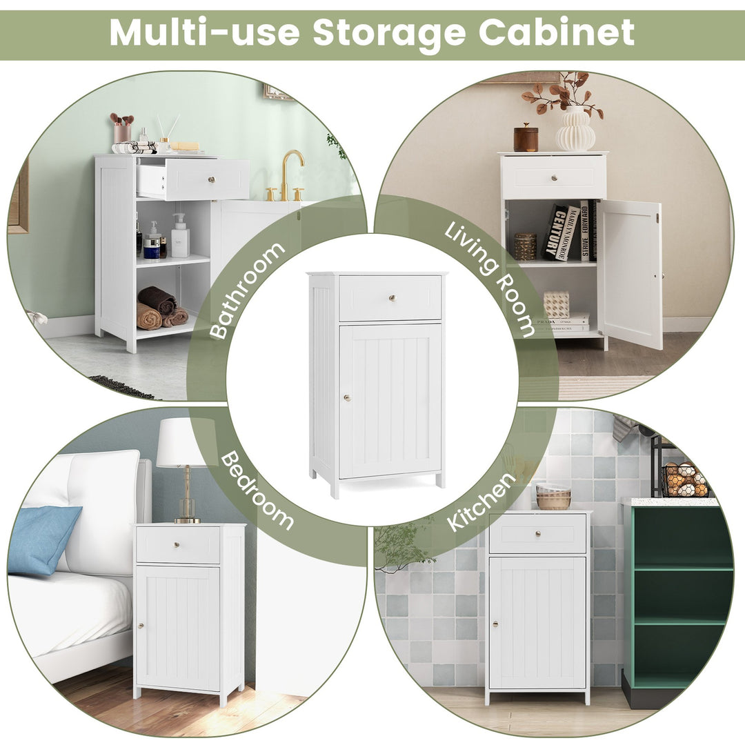 White Floor Storage Cabinet Bathroom Organizer Cupboard Drawer Shelf Bath Towel Image 6