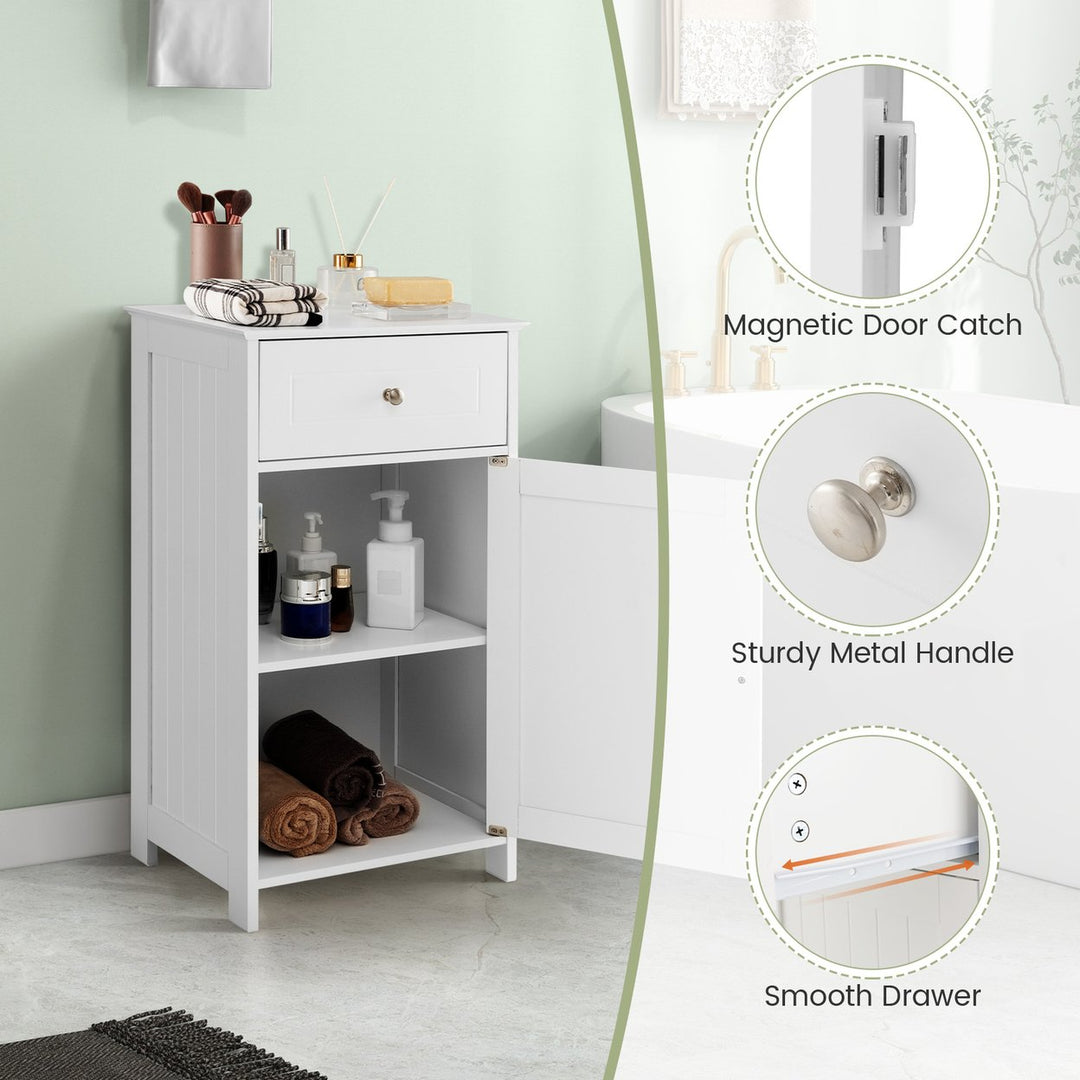 White Floor Storage Cabinet Bathroom Organizer Cupboard Drawer Shelf Bath Towel Image 8