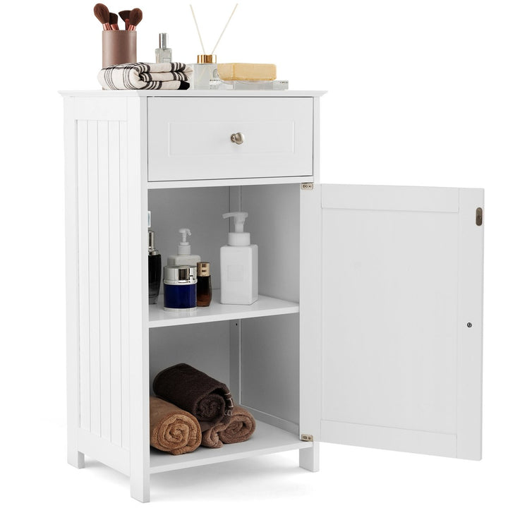 White Floor Storage Cabinet Bathroom Organizer Cupboard Drawer Shelf Bath Towel Image 9