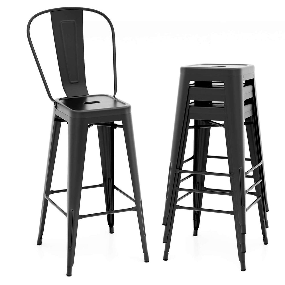 Costway Set of 4 High Back Metal Stool 30 Seat Bar Height Industrial Bar Stools Gun/Black Image 2