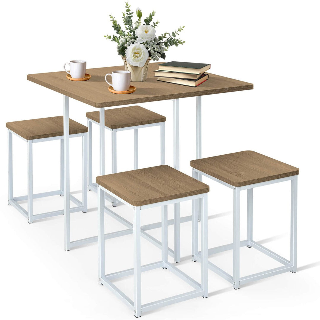 Costway 5pcs Dining Set Compact Dining Table and 4 Stools Metal Frame Nature\Vintage Image 2