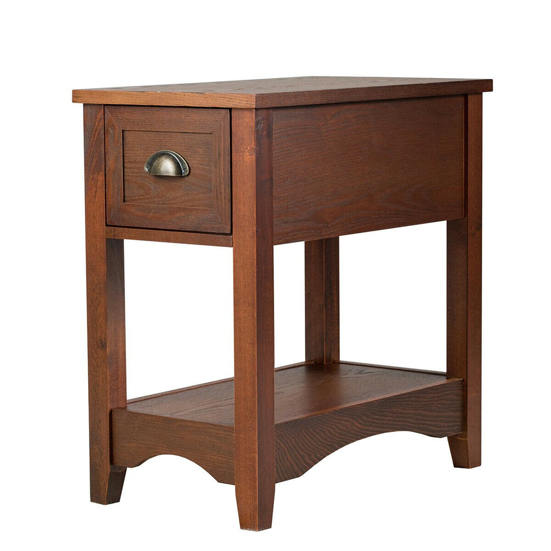 Contemporary Chair Side End Table Compact Table w/ Drawer Nightstand Espresso/Tawny/Walnut Image 6