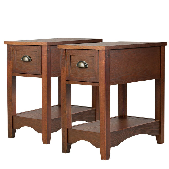 Set of 2 Contemporary Side End Table Compact Table w/ Drawer Nightstand Espresso/Tawny/Walnut Image 6