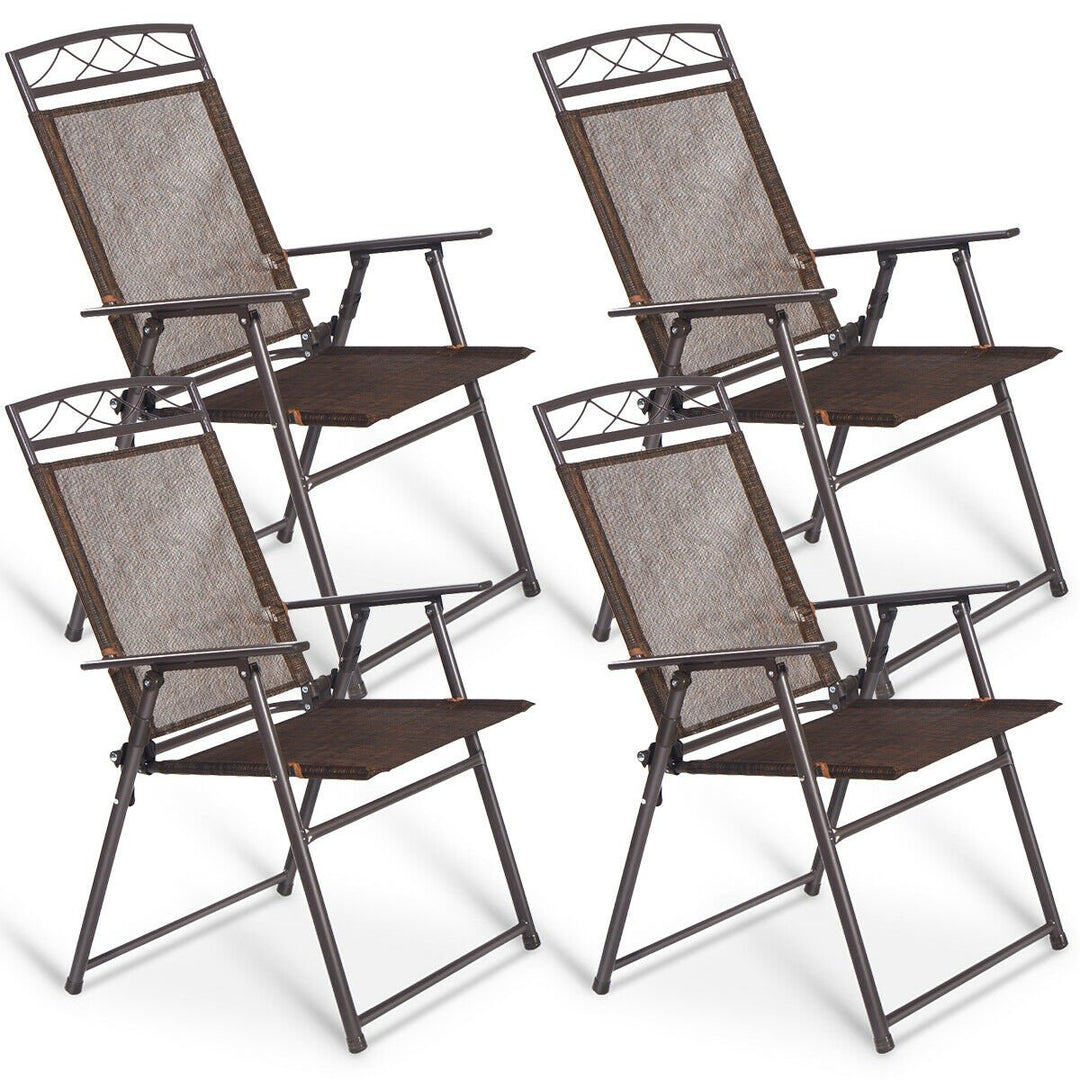 Set of 4 Patio Folding Sling Chairs Steel Camping Deck Garden Pool Image 1