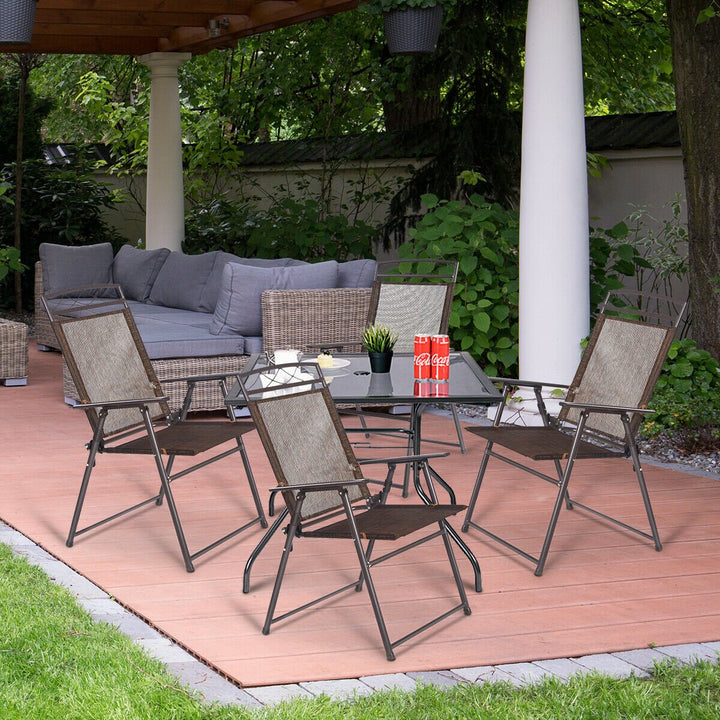 Set of 4 Patio Folding Sling Chairs Steel Camping Deck Garden Pool Image 2