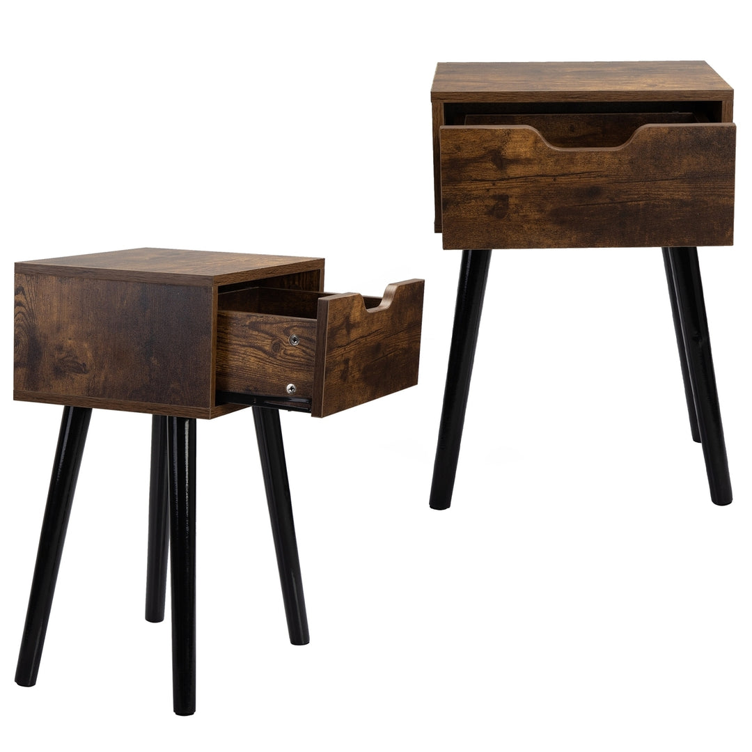 Hommoo Set of 2 Mid Century Wood Side Table, End Table with 1 Storage Drawer, Nightstand for Bedroom Living Room Image 2