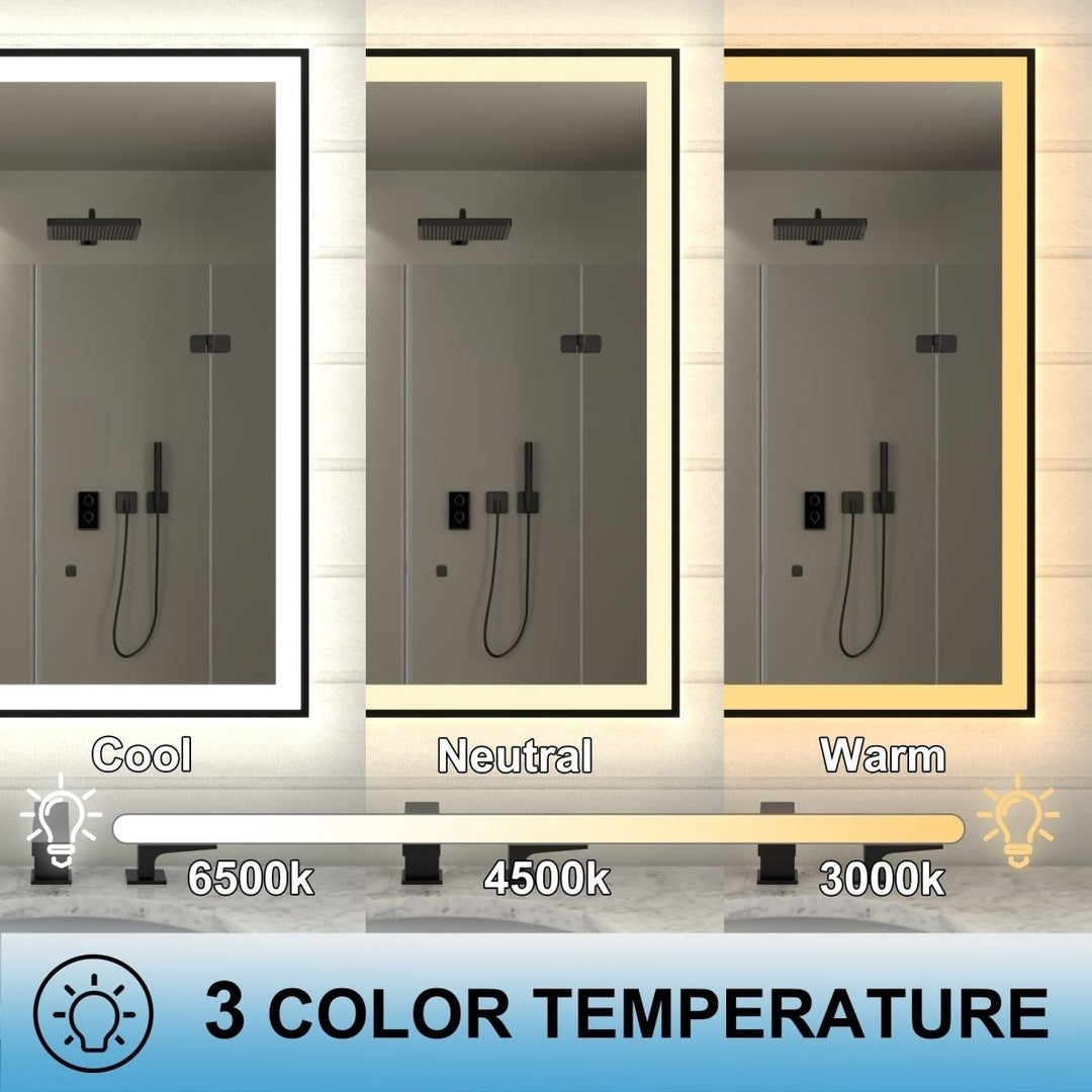 Apex-Noir 24x36 Framed LED Bathroom Mirror Matte Black Anti-Fog Tempered Glass Image 9