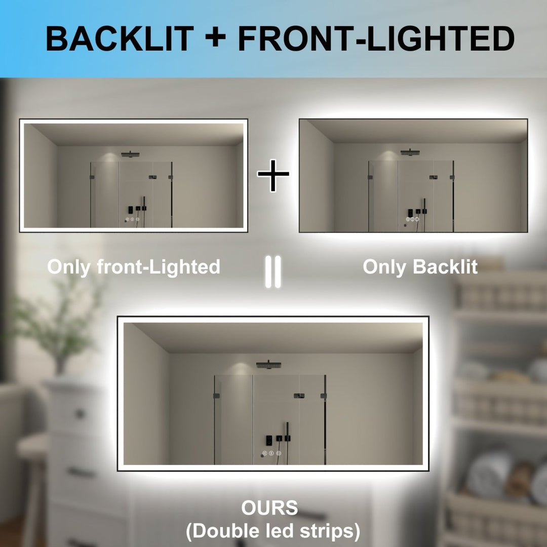 Apex-Noir 72x36 Framed LED Bathroom Mirror Matte Black Anti-Fog Adjustable Brightness Image 11