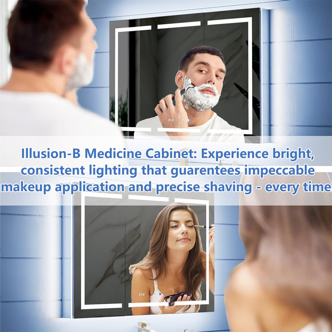 Illusion-B 54x36 LED Lighted Inset Mirrored Medicine Cabinet with Magnifiers Image 4