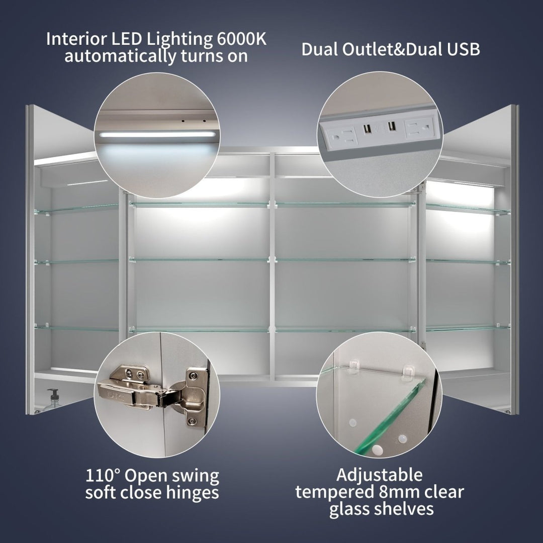 Rim 40x32 LED Lighted Medicine Cabinet Recessed Mirror Defogging USB Outlet Image 7