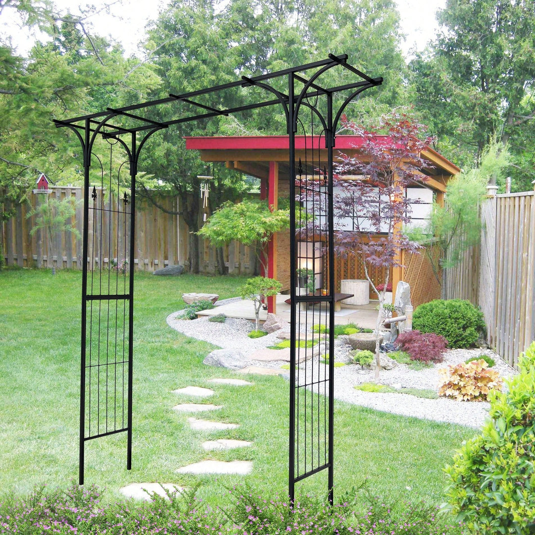 Metal Garden Arch Trellis For Climbing Plants Outdoor Wedding And Party Events Black Archway Image 4