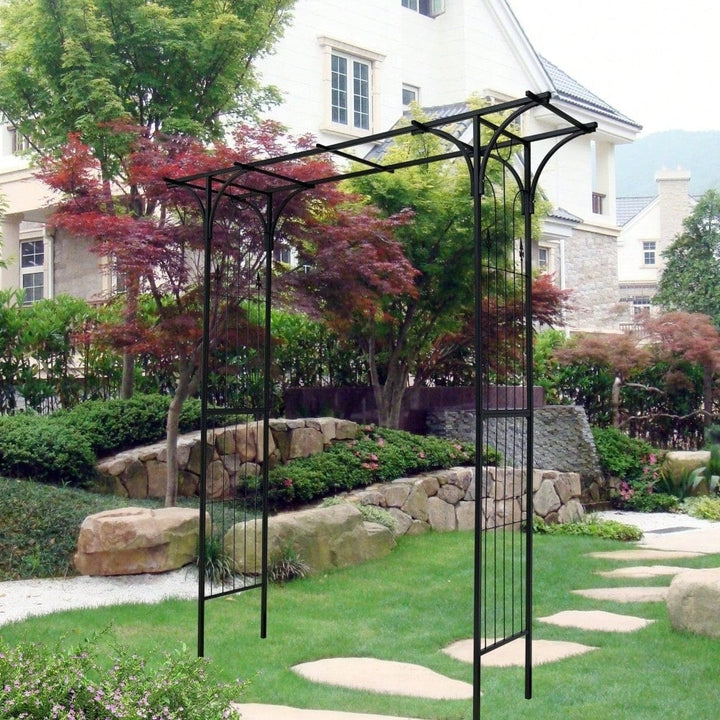 Metal Garden Arch Trellis For Climbing Plants Outdoor Wedding And Party Events Black Archway Image 7