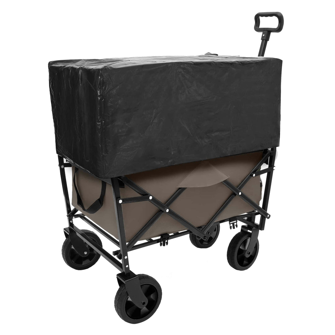 Collapsible Heavy Duty Utility Cart With 3 Plastic Liner Bags For Camping And Grocery Shopping - Olive Green Beach Wagon Image 3