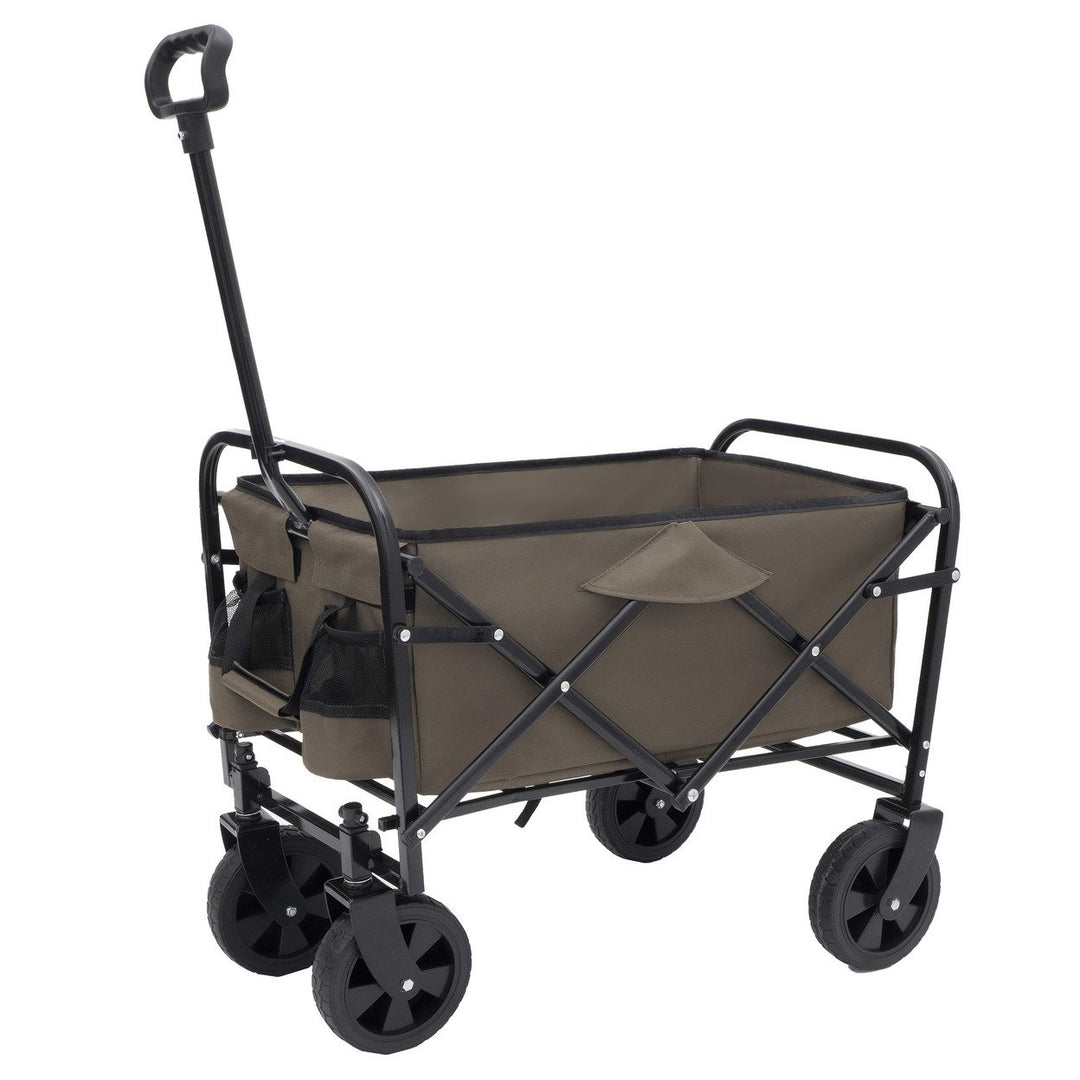 Collapsible Heavy Duty Utility Cart With 3 Plastic Liner Bags For Camping And Grocery Shopping - Olive Green Beach Wagon Image 6