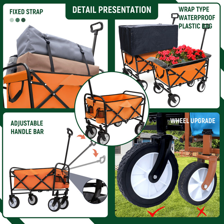 Heavy Duty Collapsible Beach Wagon Utility Cart For Camping Shopping Sports Gardening Fishing Supports 225lbs With Image 7