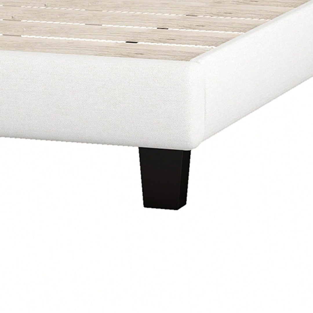 King Upholstered Platform Bed With Saddle Curved Headboard And Diamond Tufted Design Beige Image 5