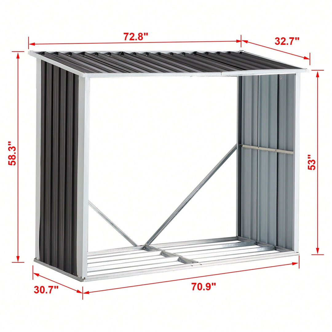 Galvanized Steel Log Storage Shed With Roof For Firewood Backyard Garden Patio 70.9 Inches Image 5