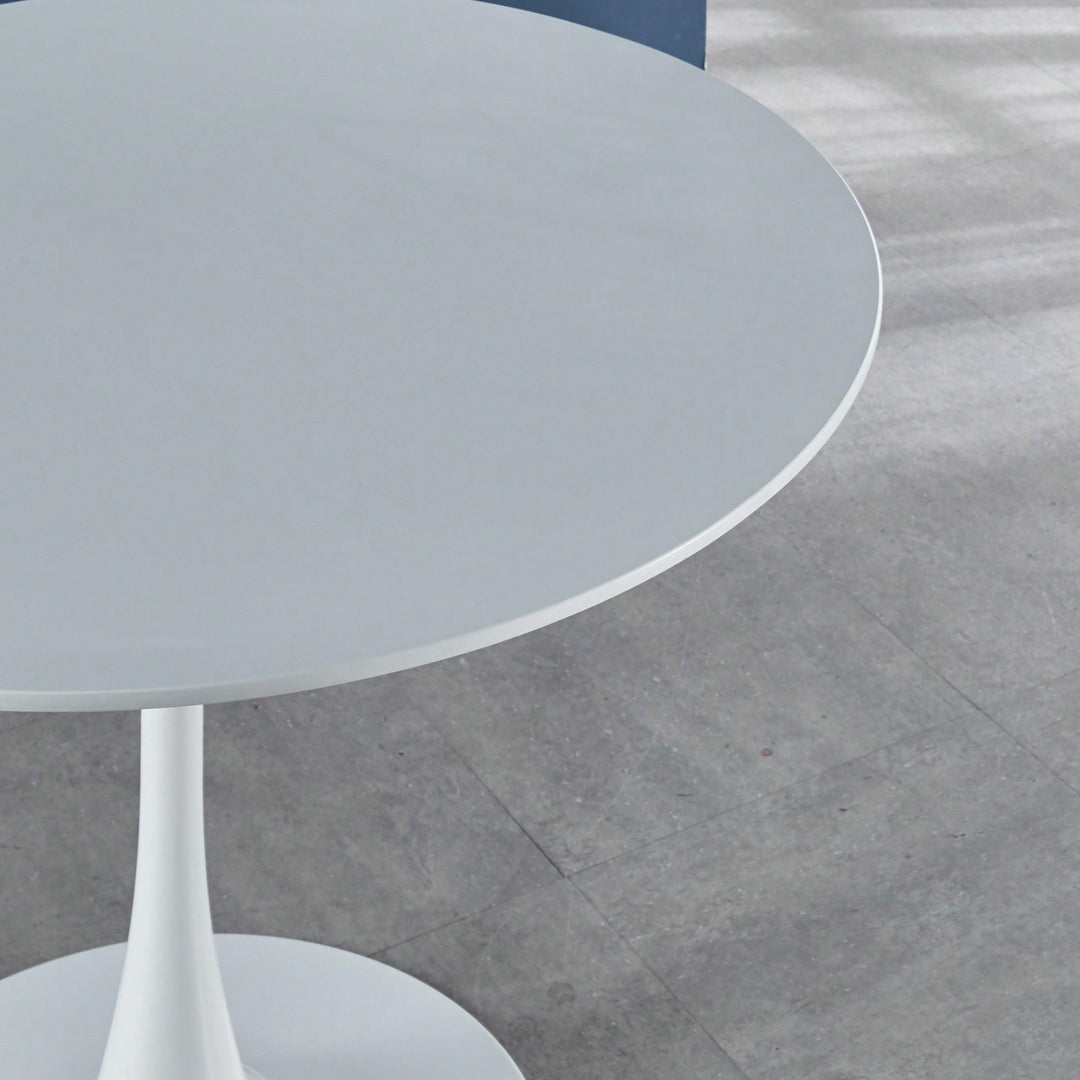 Mid-Century Modern Round Dining Table For 4-6 People With MDF Top And Elegant Pedestal Base Image 3