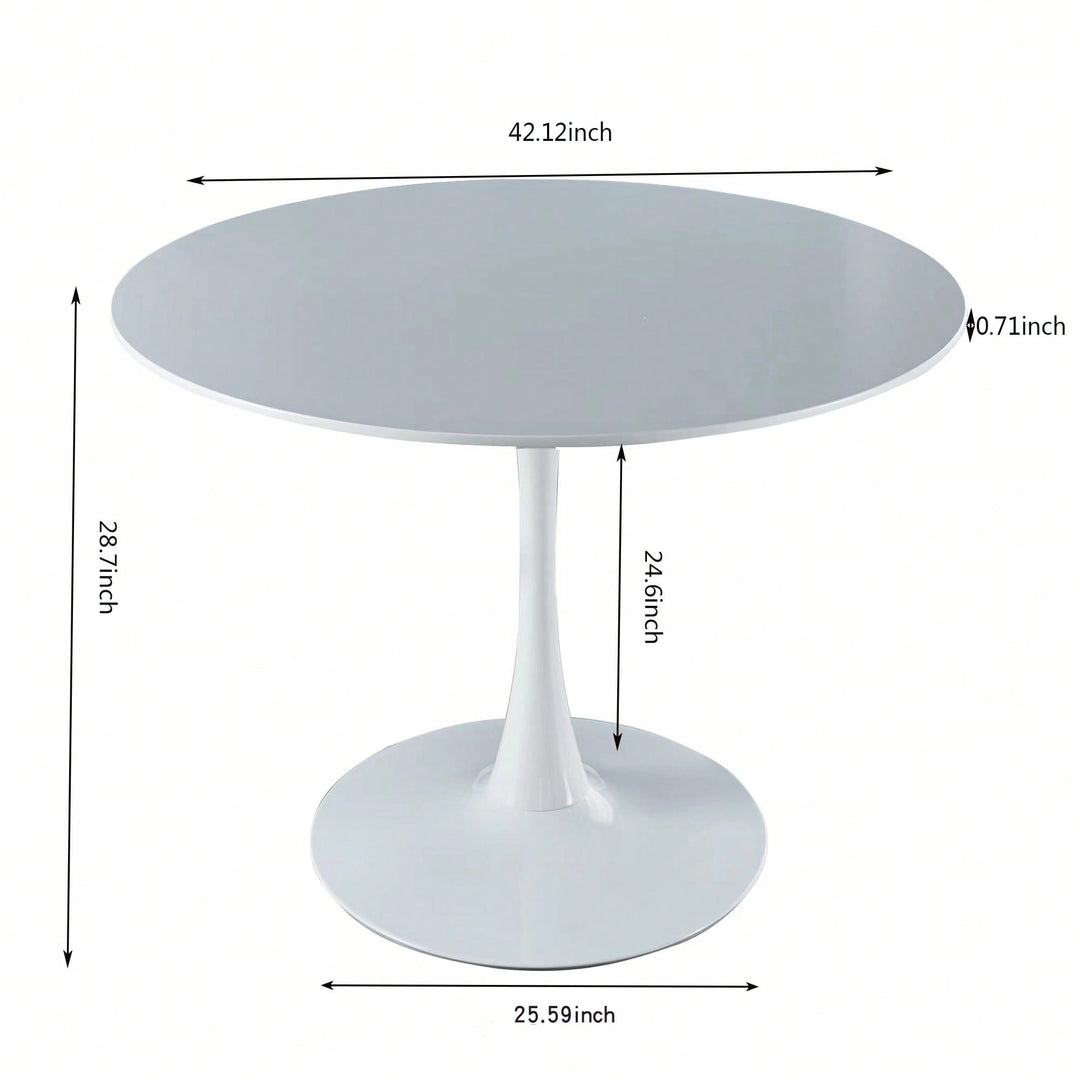 Mid-Century Modern Round Dining Table For 4-6 People With MDF Top And Elegant Pedestal Base Image 5