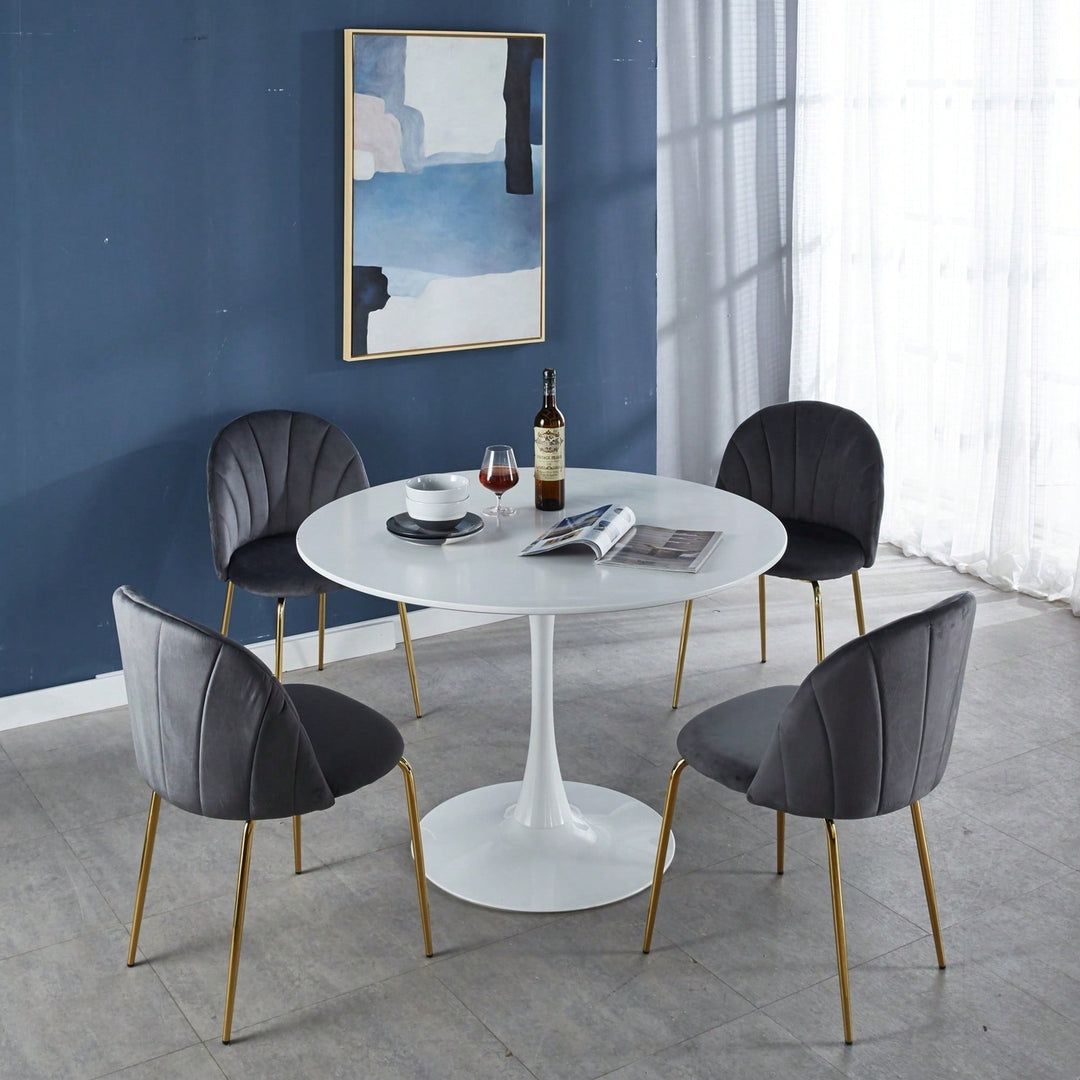 Mid-Century Modern Round Dining Table For 4-6 People With MDF Top And Elegant Pedestal Base Image 10