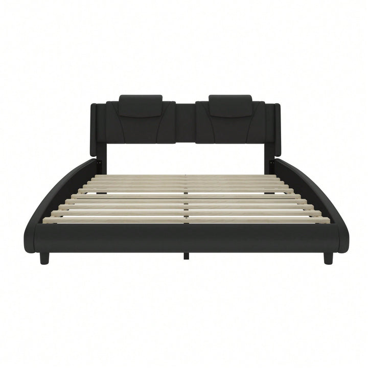 Modern Faux Leather Platform Bed Frame With LED Lights And Adjustable Headboard - Full Size, No Box Spring Required - Image 1