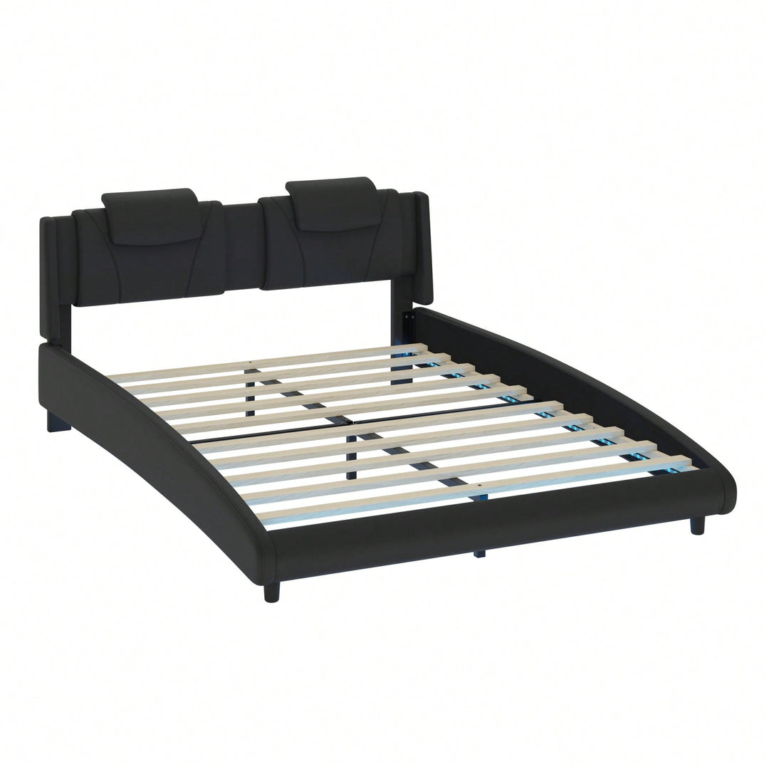 Modern Faux Leather Platform Bed Frame With LED Lights And Adjustable Headboard - Full Size, No Box Spring Required - Image 2